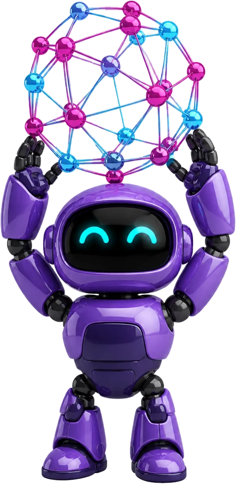 Mascot holding a glowing neural network